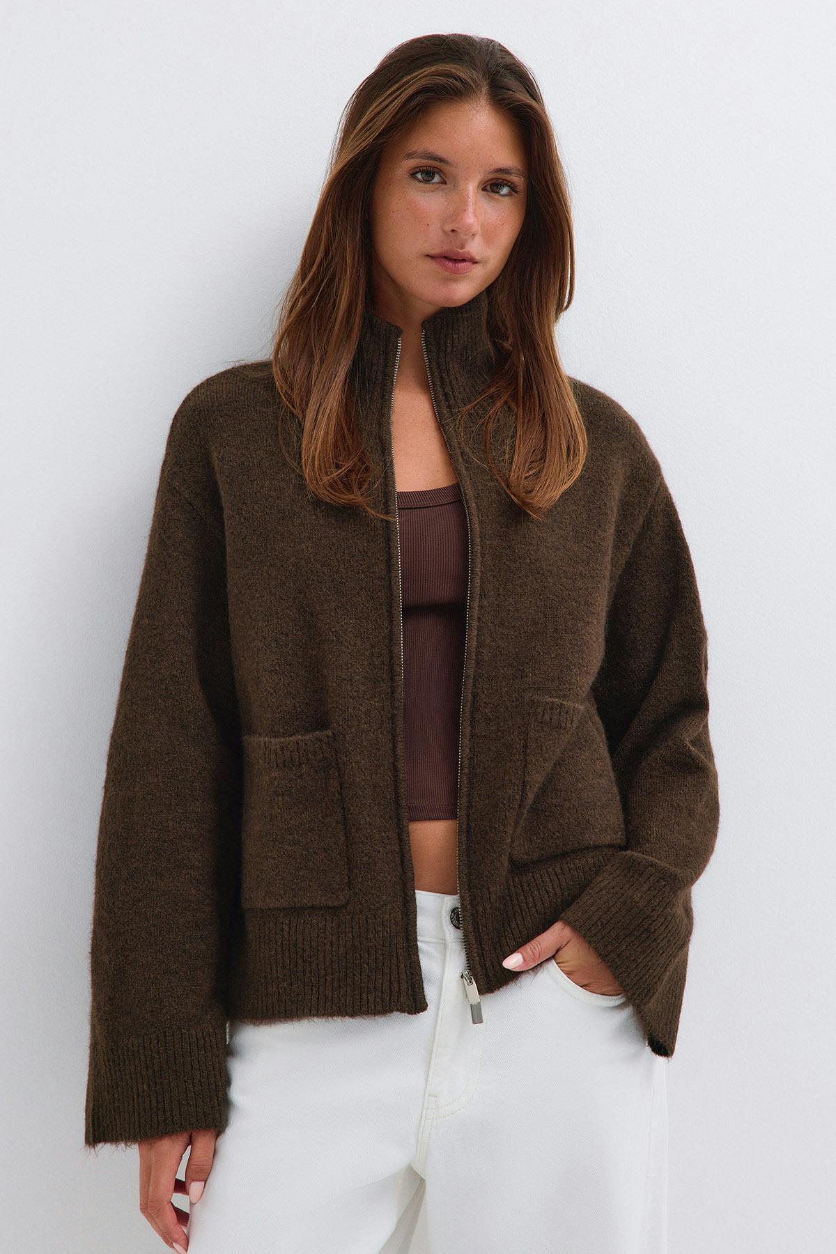 Double zip knitted cardigan - New camel