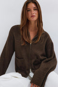 Double zip knitted cardigan - New camel