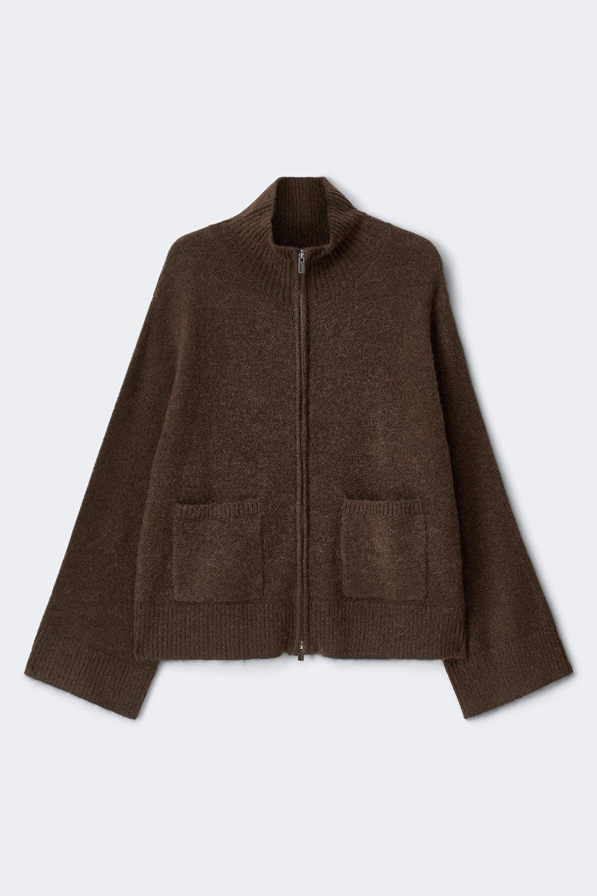 Double zip knitted cardigan - Chocolate brown