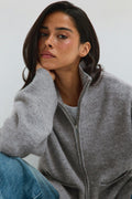 Double zip knitted cardigan - Mid grey mel
