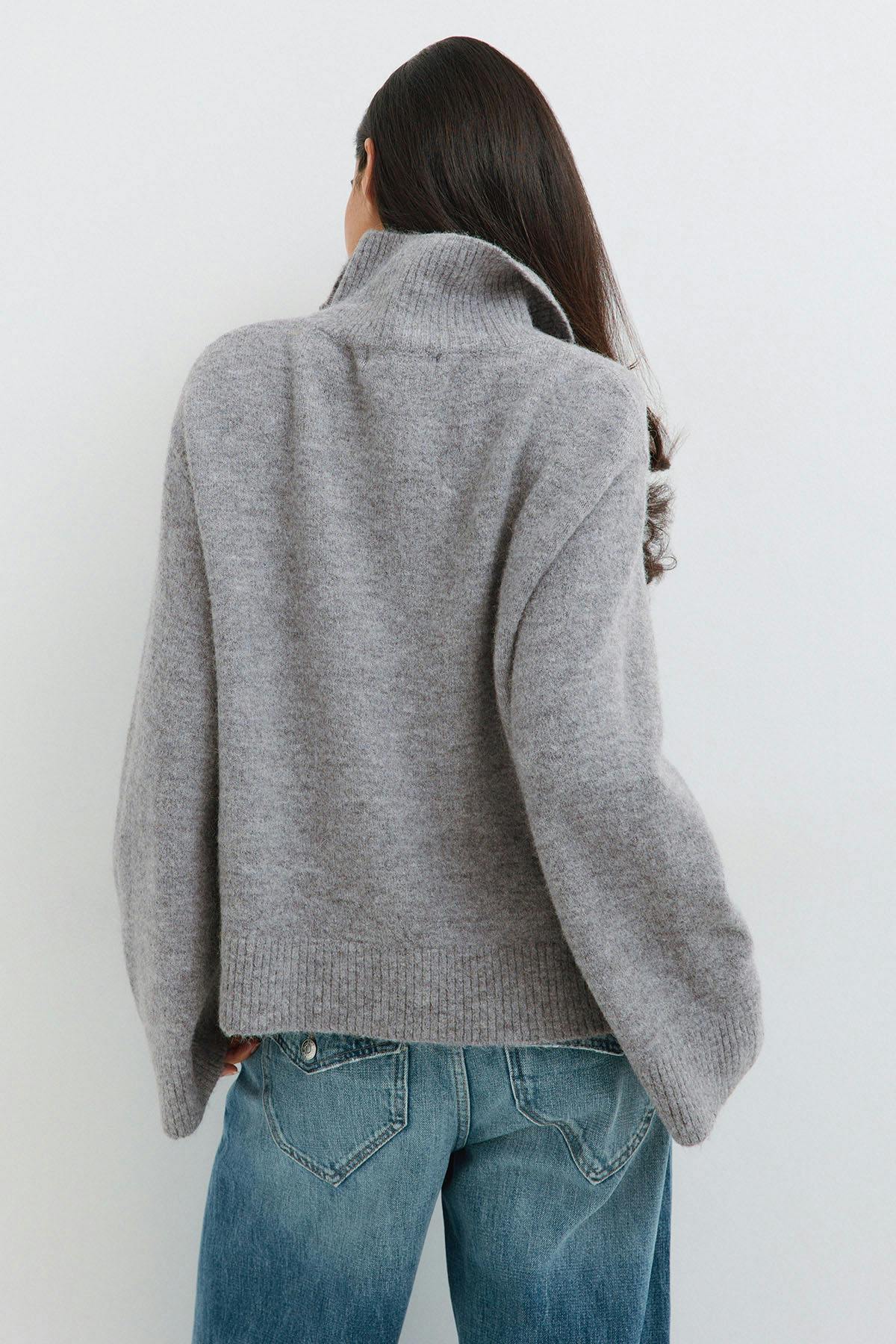 Double zip knitted cardigan - Mid grey mel