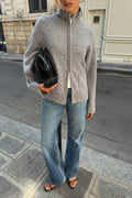 Double zip knitted cardigan - Mid grey mel