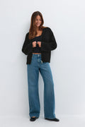 Double zip knitted cardigan - Noir