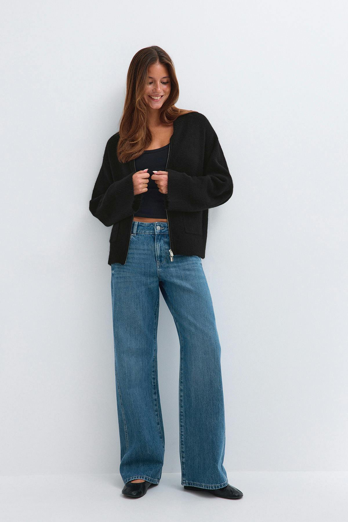 Double zip knitted cardigan - Noir
