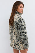 Faux fur high neck jacket - White/paint