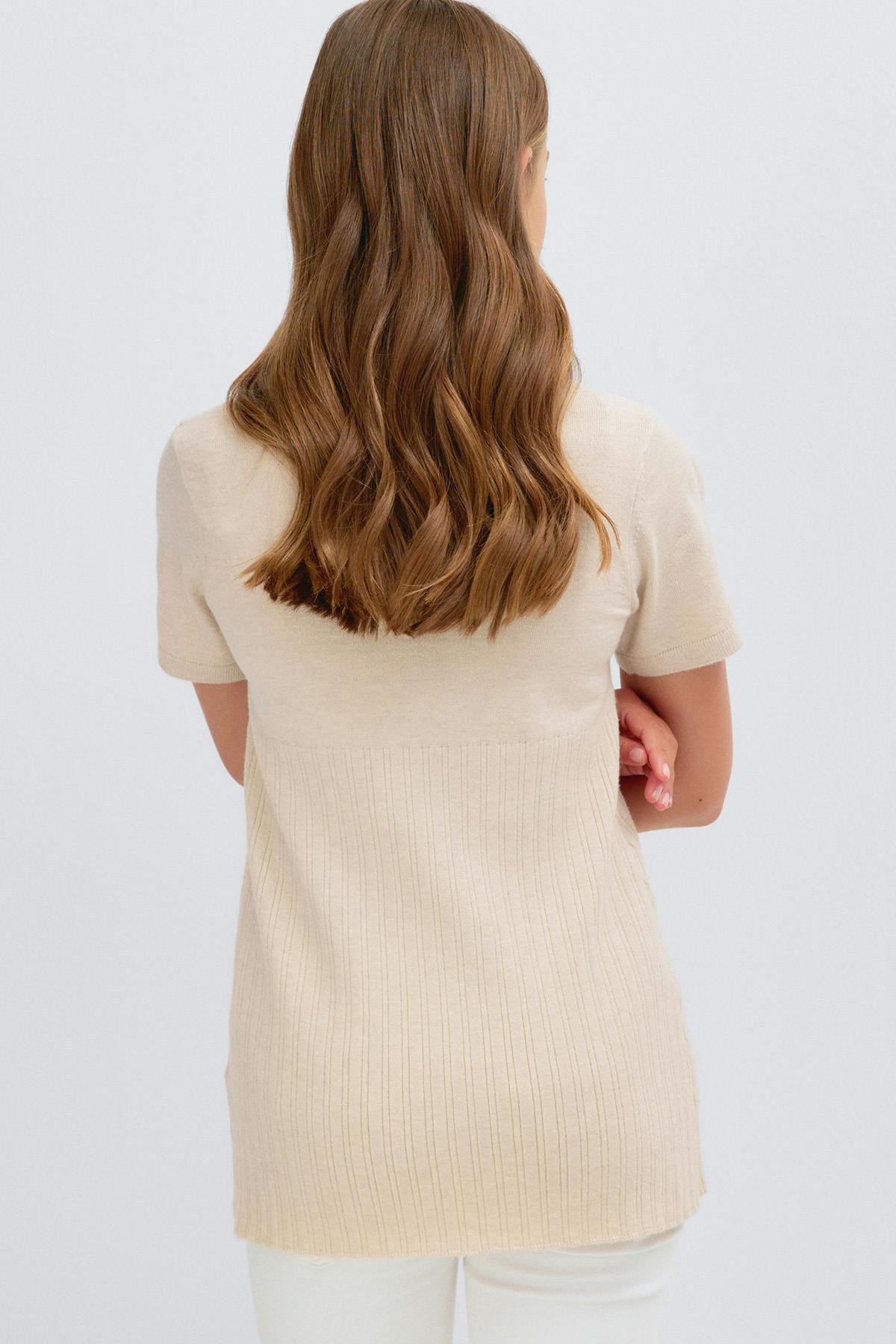 Y knitted short sleeve top - Beige