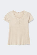 Y knitted short sleeve top - Beige