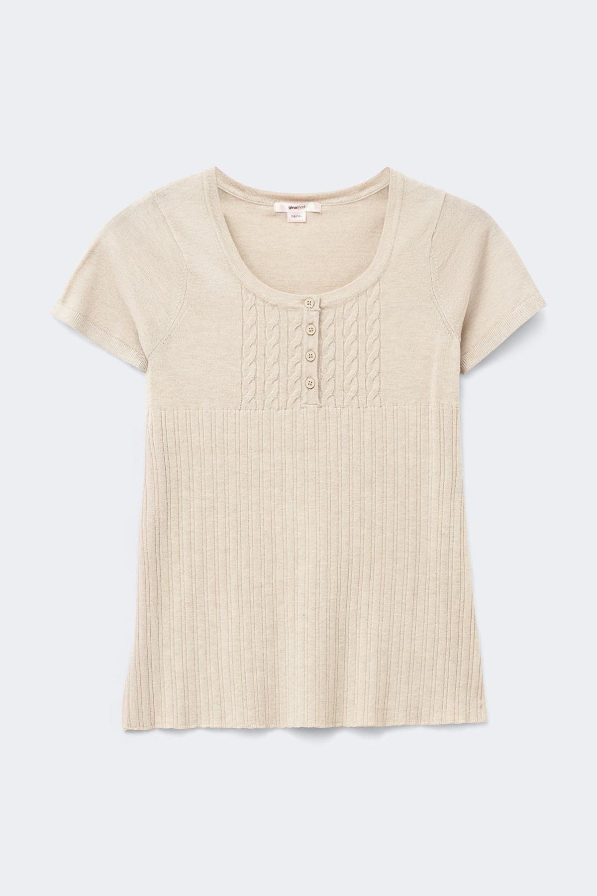 Y knitted short sleeve top - Beige