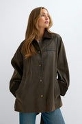 Waxed effect belted jacket - Marron foncé