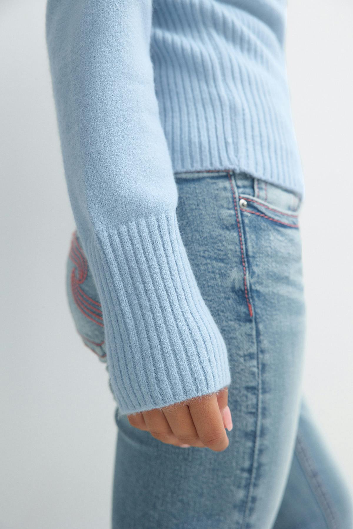 Y shaped knitted cardigan - Cashmere blue