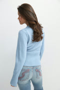 Y shaped knitted cardigan - Cashmere blue