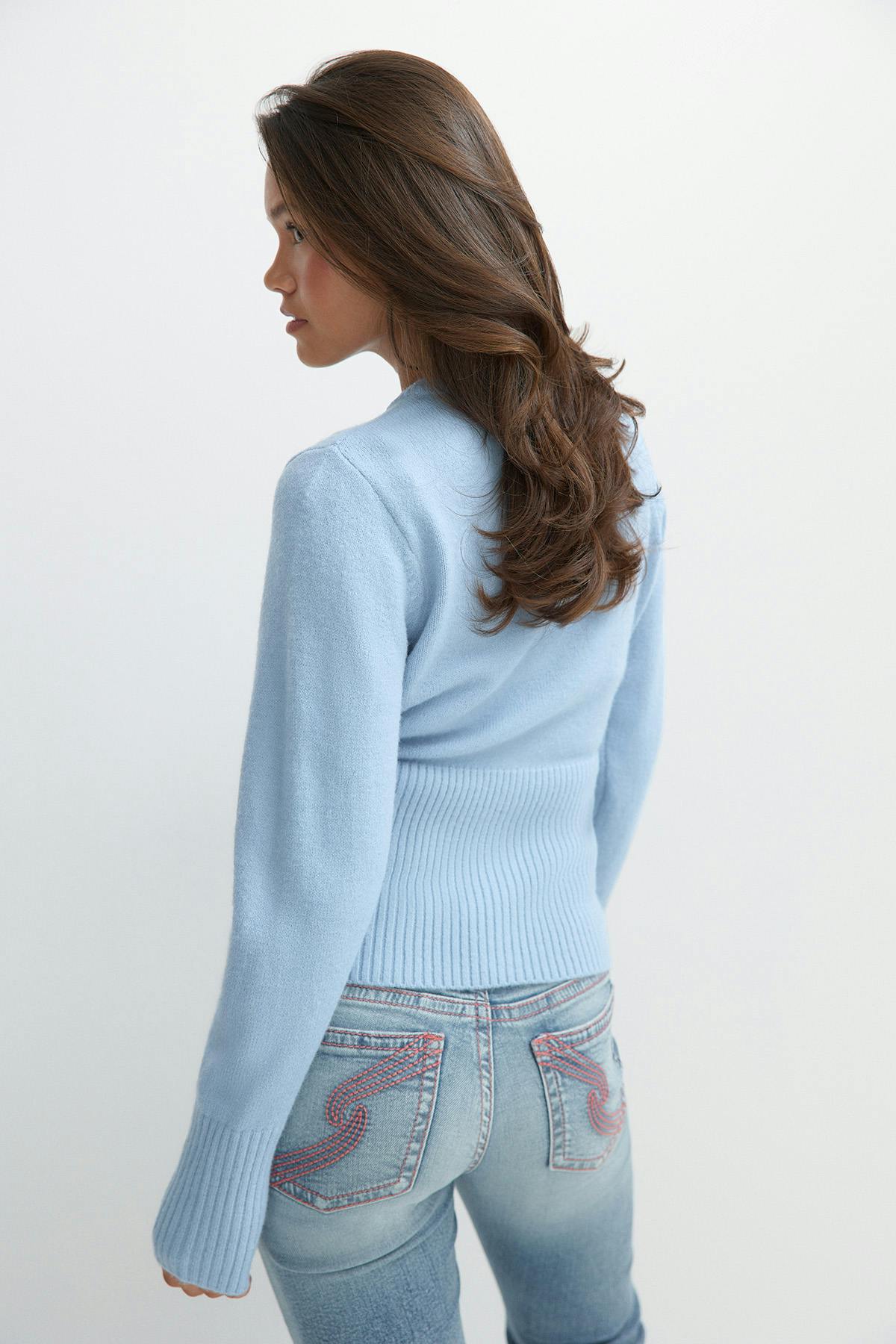 Y shaped knitted cardigan - Cashmere blue