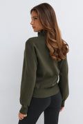 Knitted zip bomber cardigan - Army green