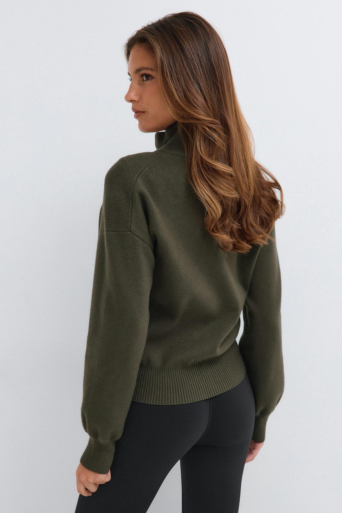 Knitted zip bomber cardigan - Army green