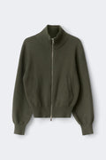 Knitted zip bomber cardigan - Army green