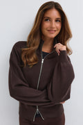 Knitted zip bomber cardigan - Marron foncé