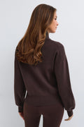 Knitted zip bomber cardigan - Marron foncé