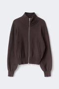 Knitted zip bomber cardigan - Marron foncé