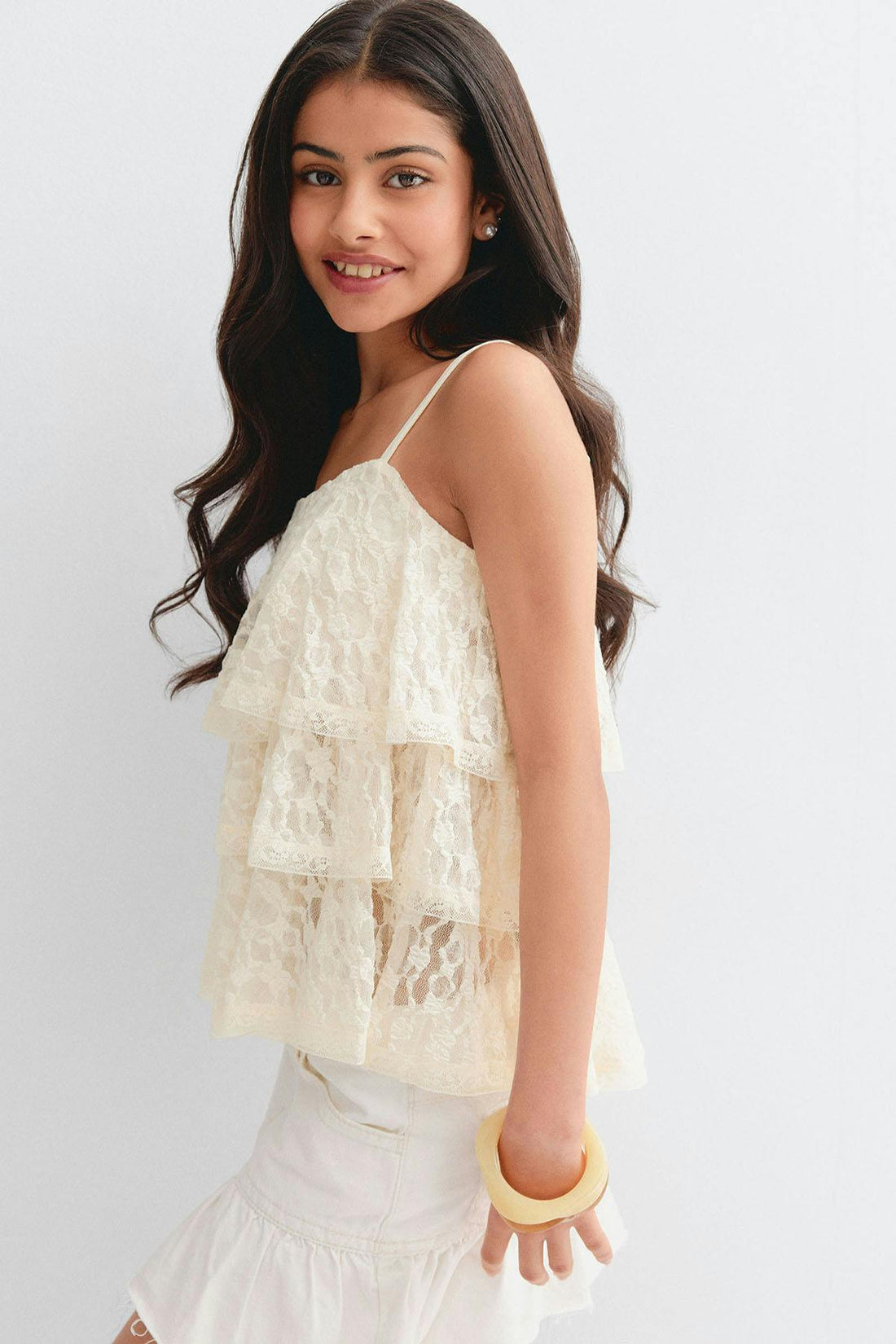 Y frill lace singlet - Crème