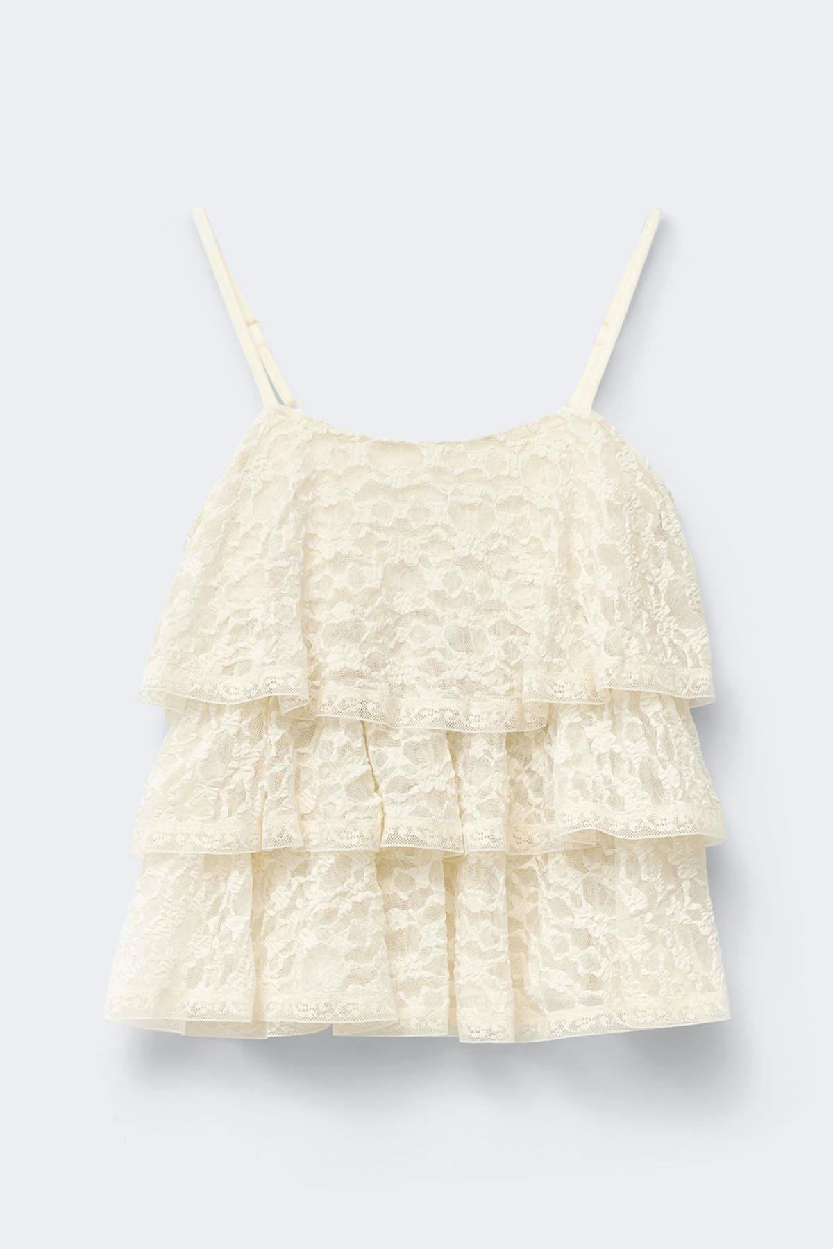 Y frill lace singlet - Crème
