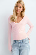 Y knitted wrap sweater - Ballet slipper