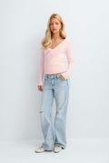 Y knitted wrap sweater - Ballet slipper
