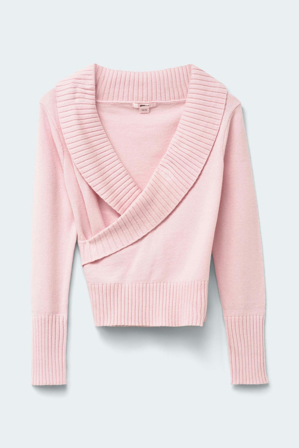 Y knitted wrap sweater - Ballet slipper