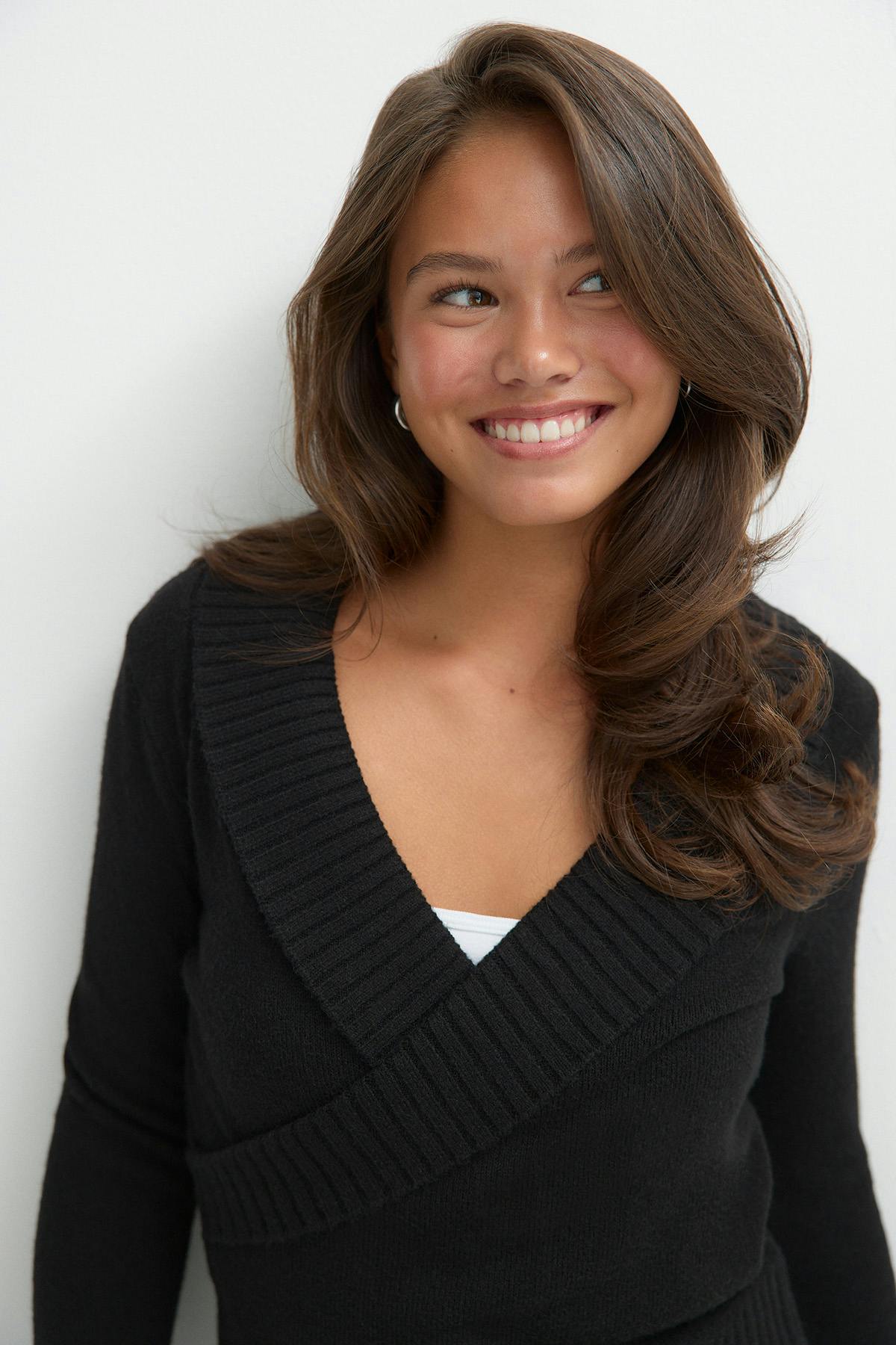 Y knitted wrap sweater - Noir