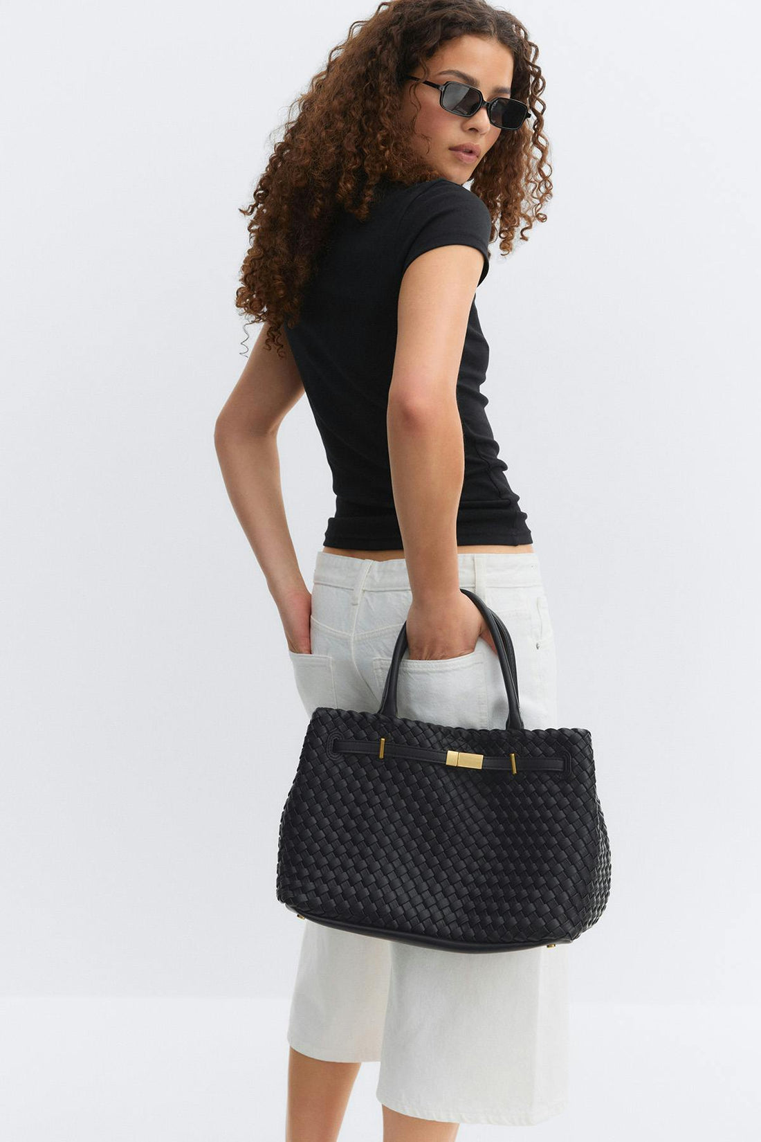 Braided top handle bag - Noir