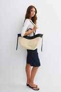 Canvas strap detail tote bag - Offwhite/black