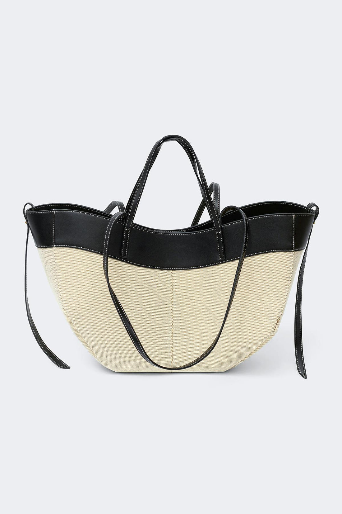 Canvas strap detail tote bag - Offwhite/black