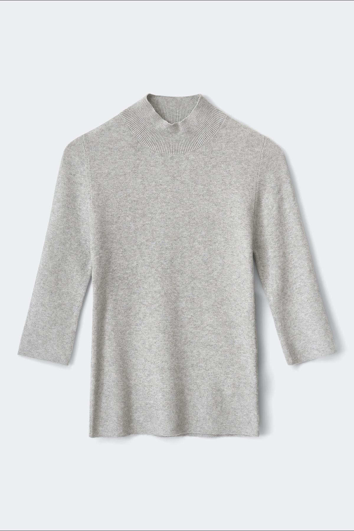Knitted polo top - Grey melange