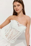 Embroidered corset top - Blanc cassé