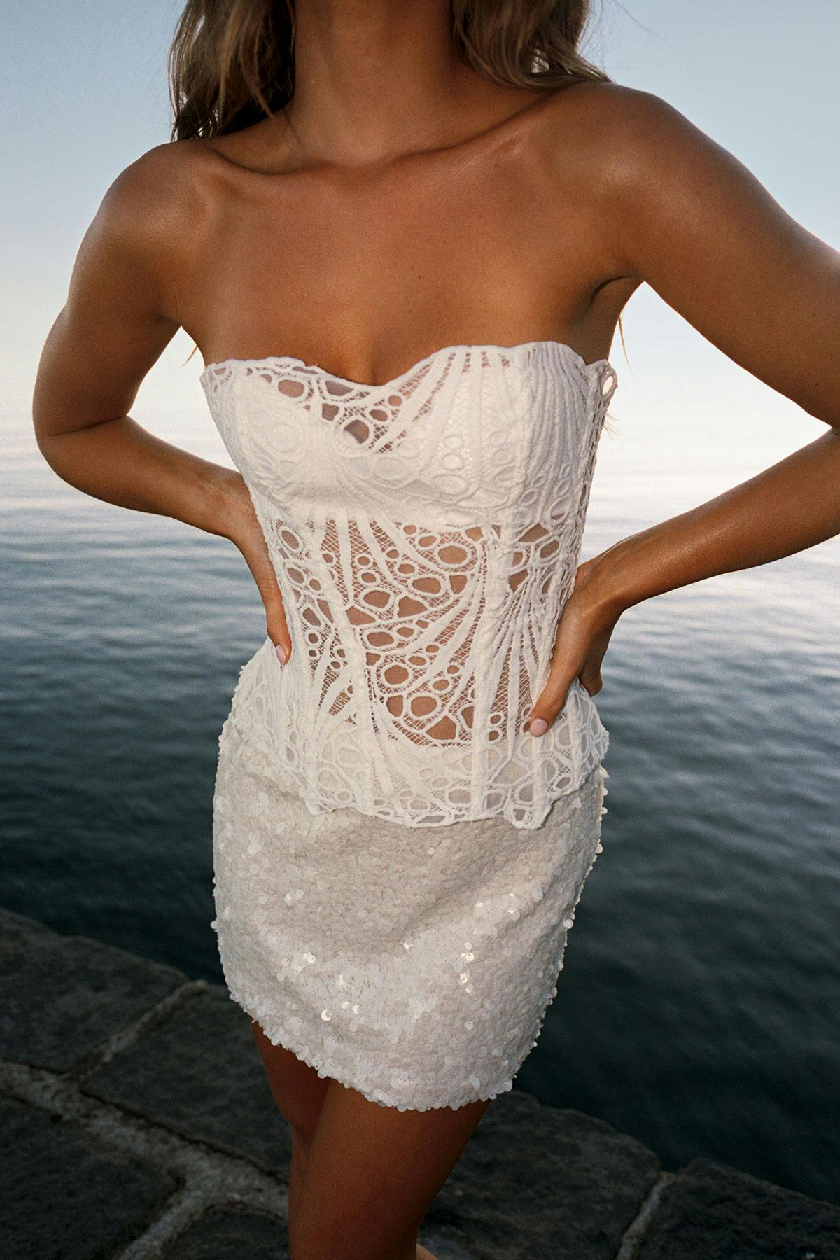 Embroidered corset top - Noir