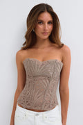 Embroidered corset top - Blanc cassé