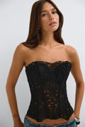 Embroidered corset top - Noir