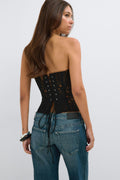 Embroidered corset top - Noir