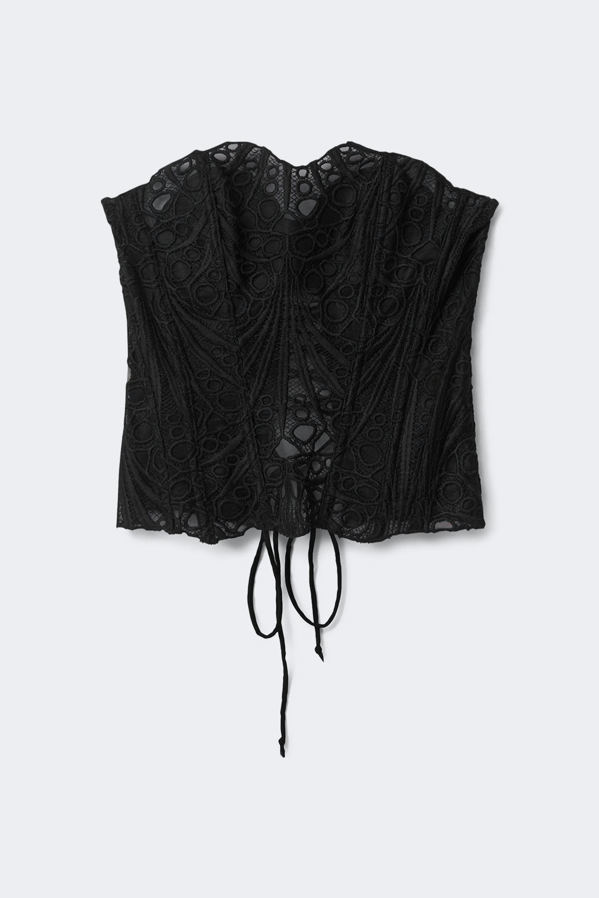 Embroidered corset top - Noir