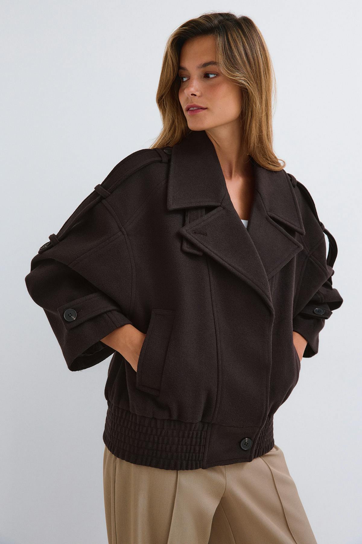 Wool blend jacket - Marron foncé