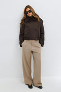 Short faux fur collar jacket - Marron foncé