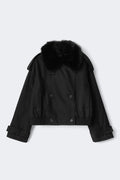 Short faux fur collar jacket - Noir