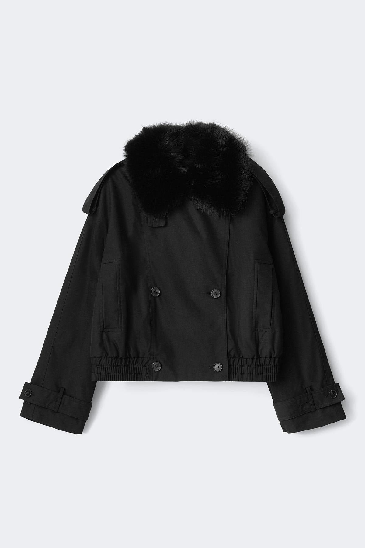 Short faux fur collar jacket - Noir