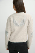 Y knitted sequin cardigan - Oat melange