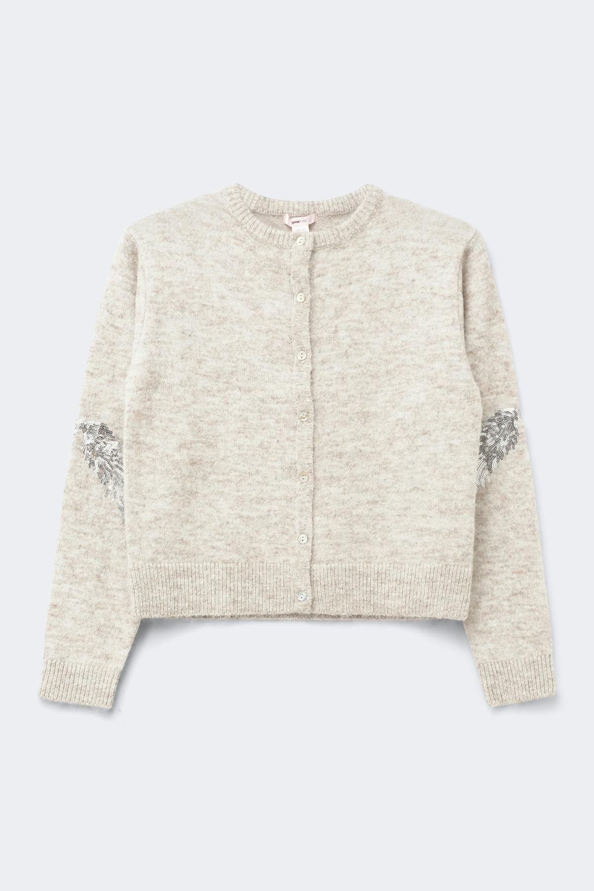 Y knitted sequin cardigan - Oat melange