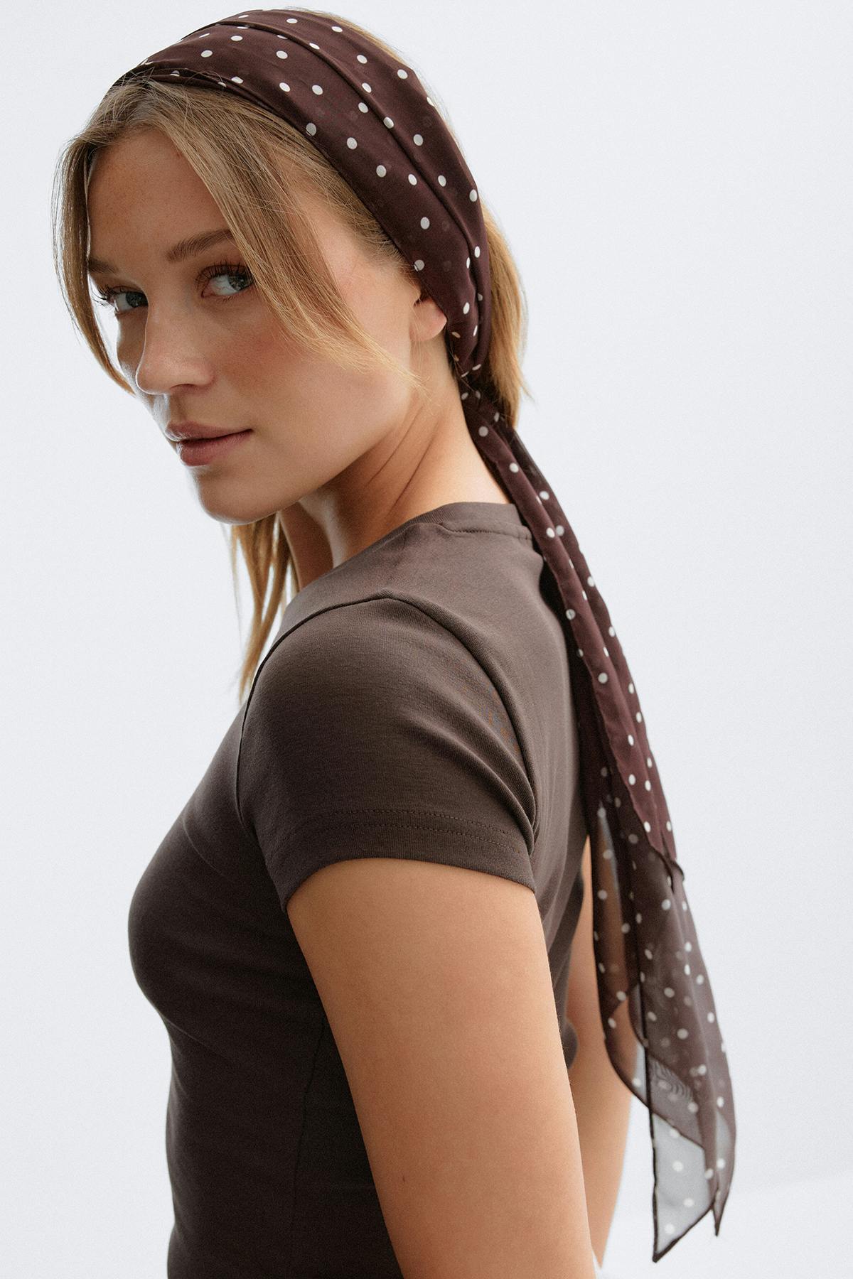 Slim chiffon scarf - Brown multi
