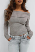 14+ knitted off shoulder top - Grey melange