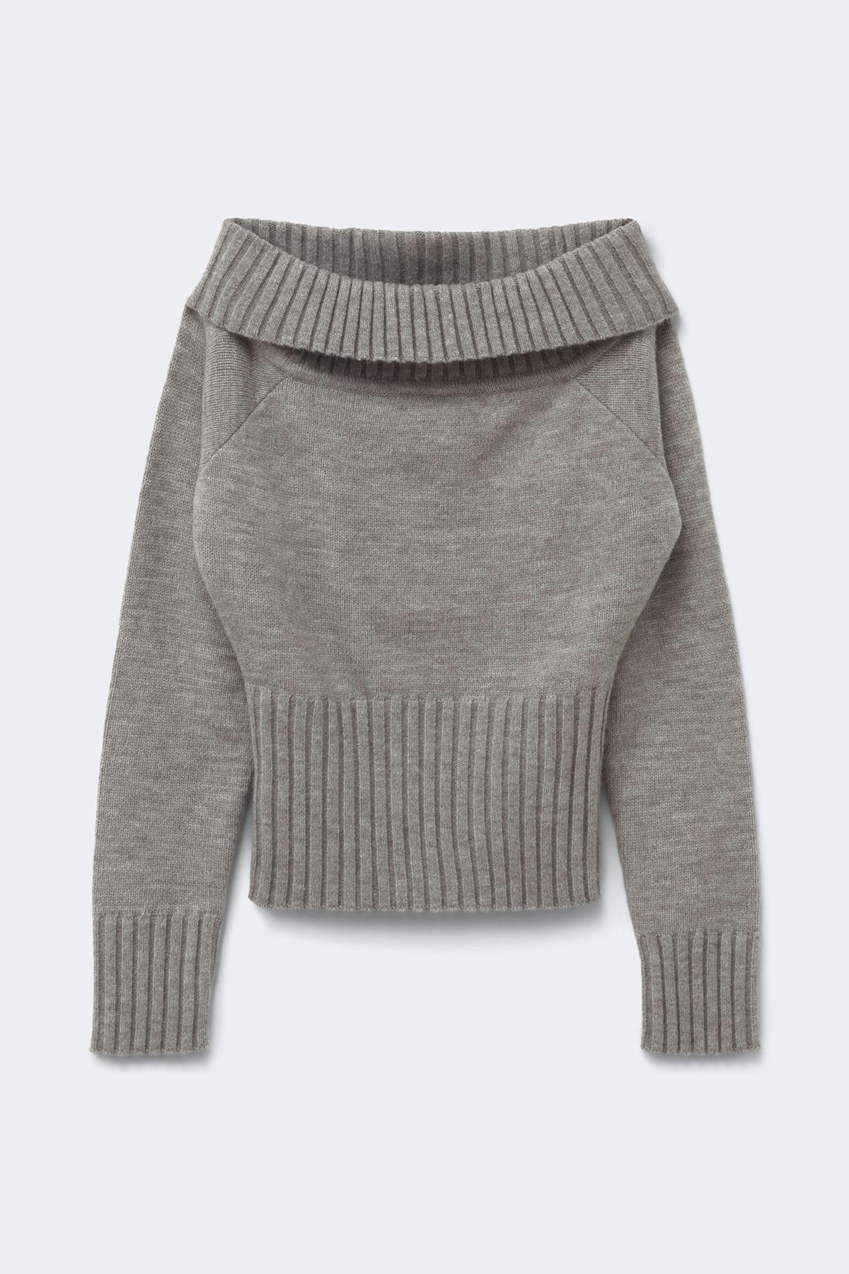 14+ knitted off shoulder top - Grey melange