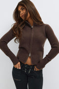 14+ knitted zip cardigan - Chocolate brown