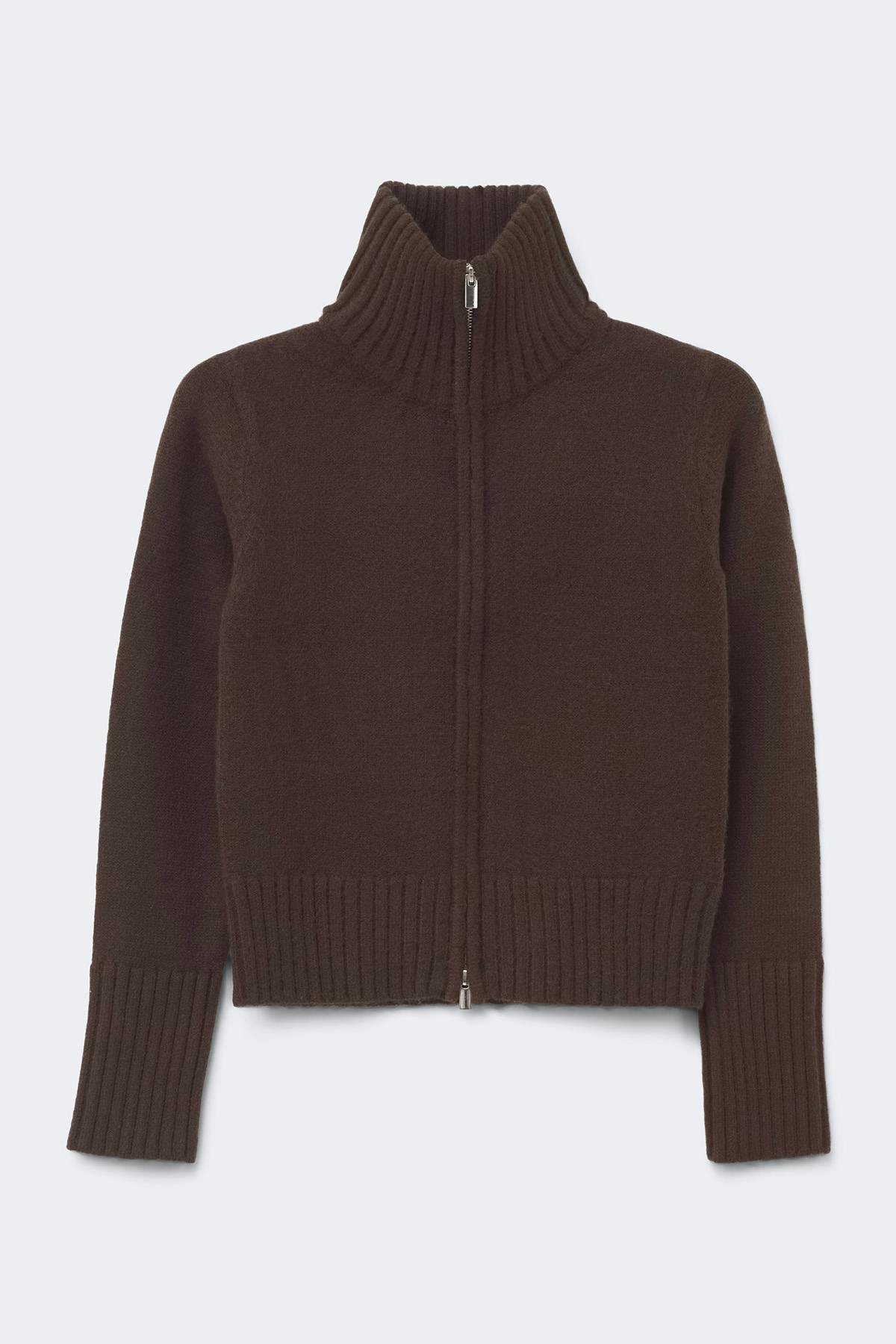 14+ knitted zip cardigan - Chocolate brown
