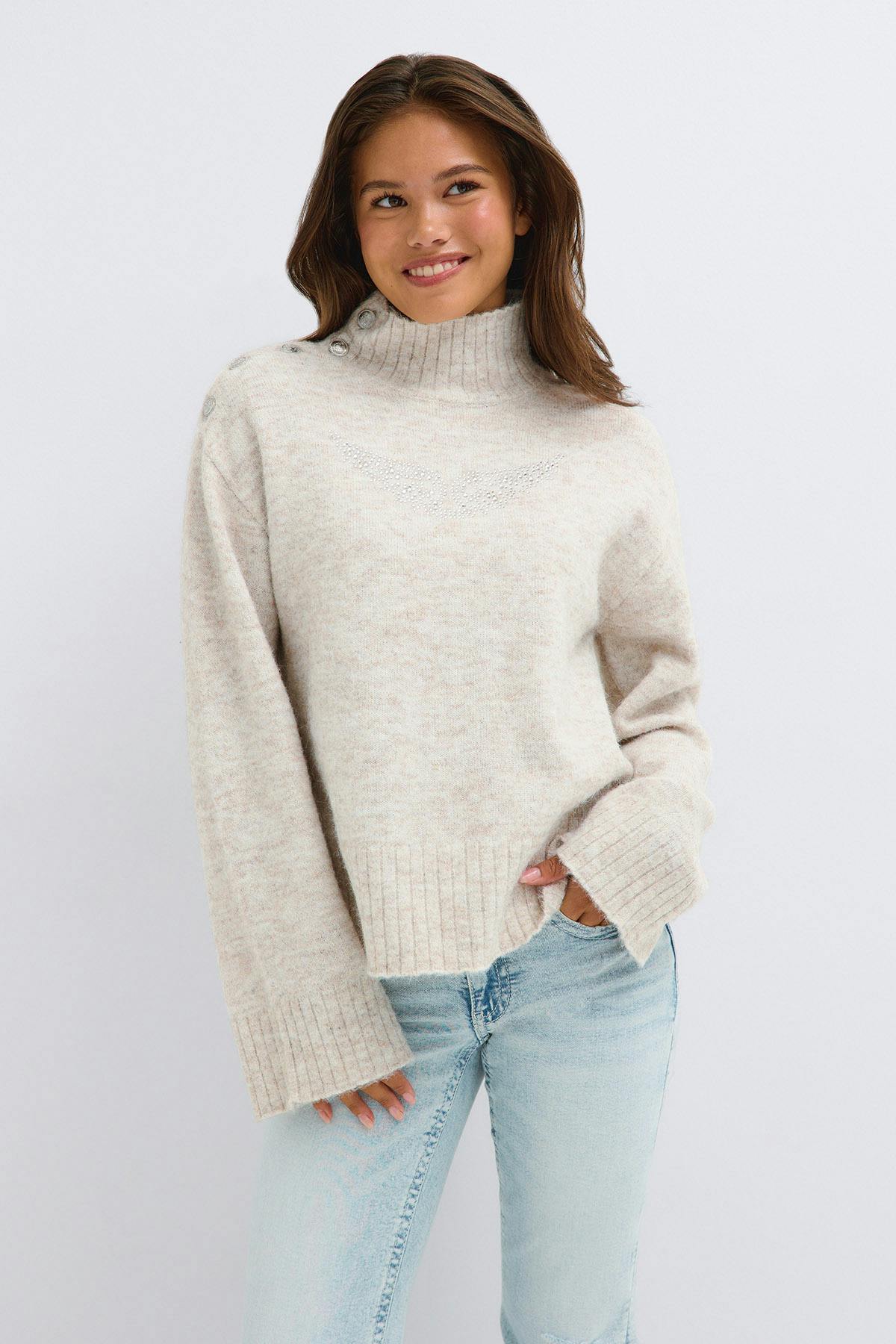 Y knitted polo sweater - Oat melange